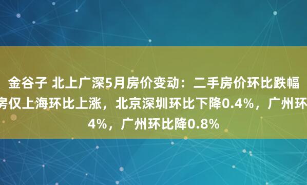 金谷子 北上广深5月房价变动:二手房价环比跌幅扩大,新房仅上海环比上涨,北京深圳环比下降0.4%,广州环比降0.8%