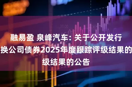 融易盈 泉峰汽车: 关于公开发行可转换公司债券2025年度跟踪评级结果的公告